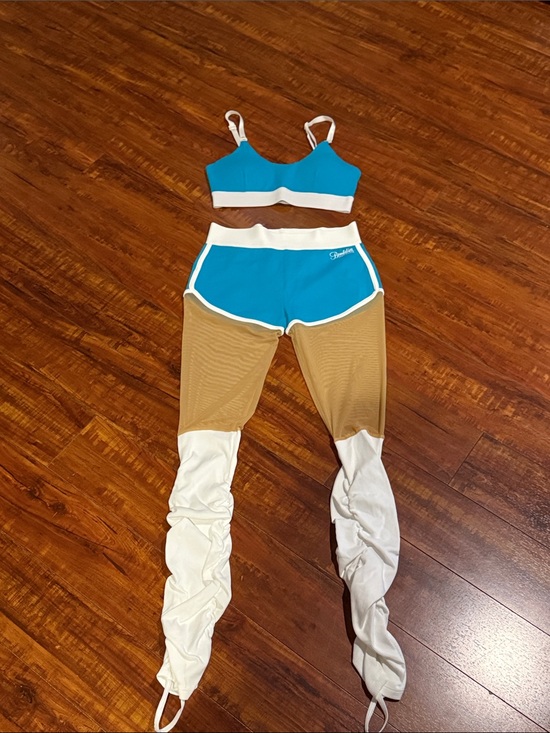 Bombshell Sportswear Pants - Bombshell Sportswear Turquoise Blue ‘80s Mesh Shorts Leg Warmer Leggings & Bra
